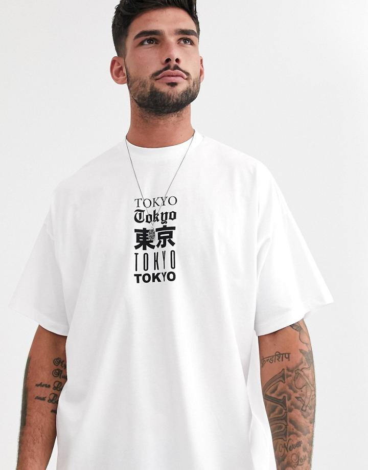 Asos Design Oversized T-shirt With Multiple City Text Print