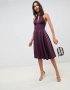 Asos Design Scuba Neck Trim Midi Prom Dress - Purple