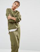 Daisy Street Military Sweatshirt With Arm Pocket Co-ord - Khaki