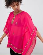 Qed London Embelished Chiffon Top - Pink