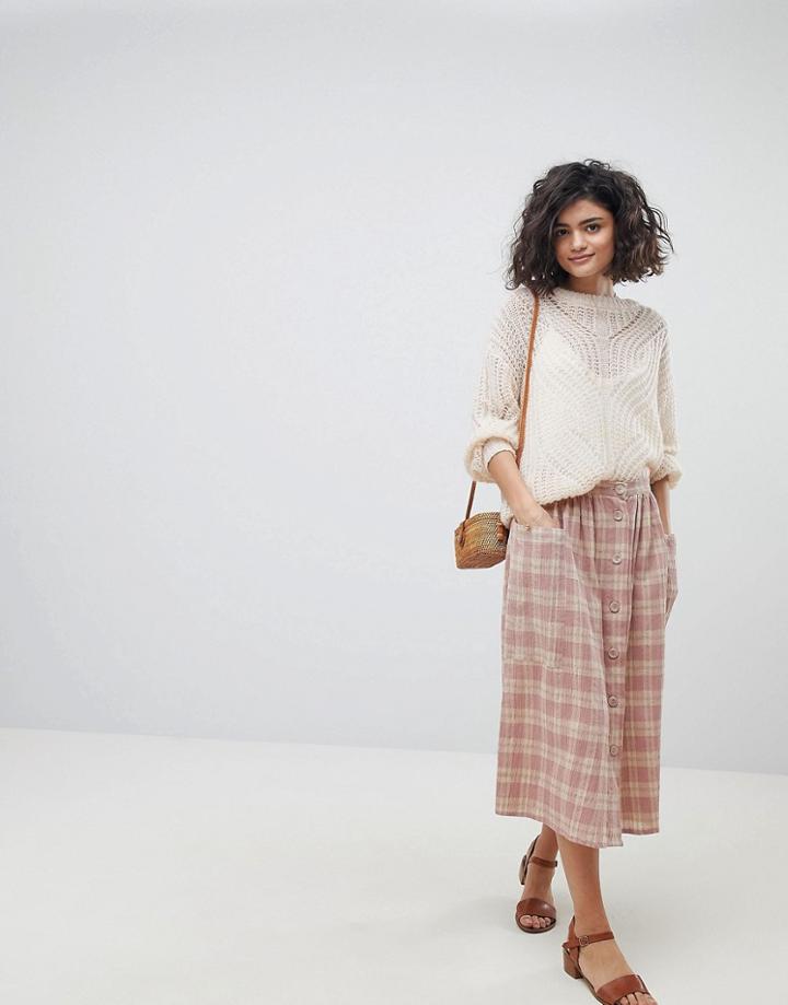 Intropia Prairie Buttondown Midi Skirt - Pink