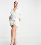 Club L London Plus Shirt Dress With Ruffle Ruched Skirt Detail In White