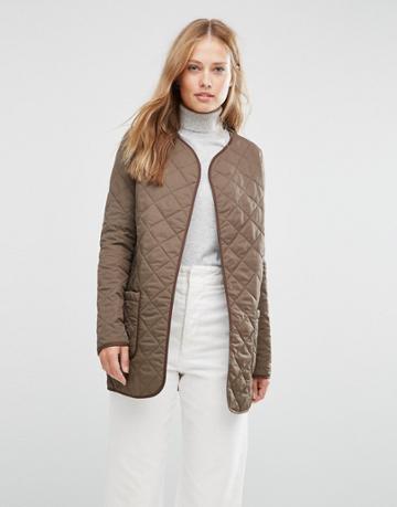 Cooper & Stollbrand Quilted Bomber Jacket In Khaki - Green