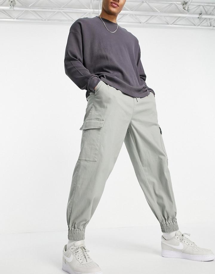 Asos Design Oversized Tapered Pants With Cargo Pockets In Green