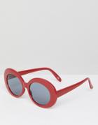 Asos Oval Sunglasses In Red - Red