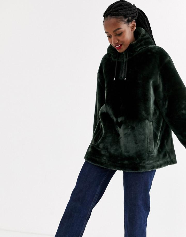 Asos Design Plush Over The Head Jacket In Khaki