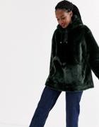 Asos Design Plush Over The Head Jacket In Khaki