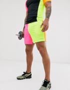 Asos 4505 Training Shorts With Neon Color Block - Multi