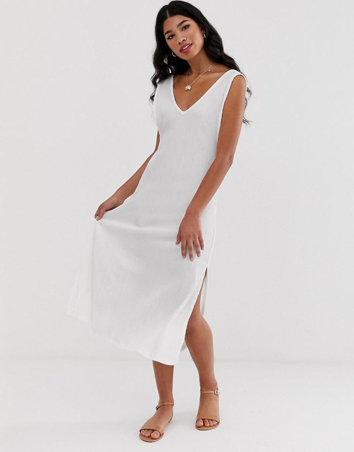 Asos Design Midi Textured Column Dress-white