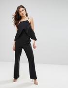 Jovonna Like A Wind Ruffle Front Jumpsuit - Black