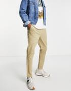 Asos Design Skinny Chinos With Elastic Waist In Mid Beige-neutral