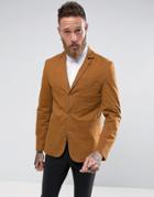 Asos Slim Blazer In Tan Washed Cotton - Brown