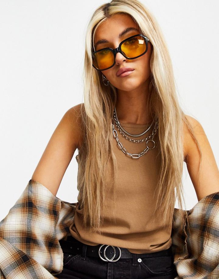 Only Organic Cotton Blend Tank Top In Tan-green