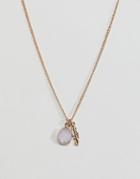 Designb London Crystal & Feather Pendant Charm Necklace - Gold