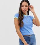 Brave Soul Petite Claudia T Shirt With Contrast Trim-blue