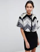 Traffic People Faux Fur Chevron Cropped Jacket - Black