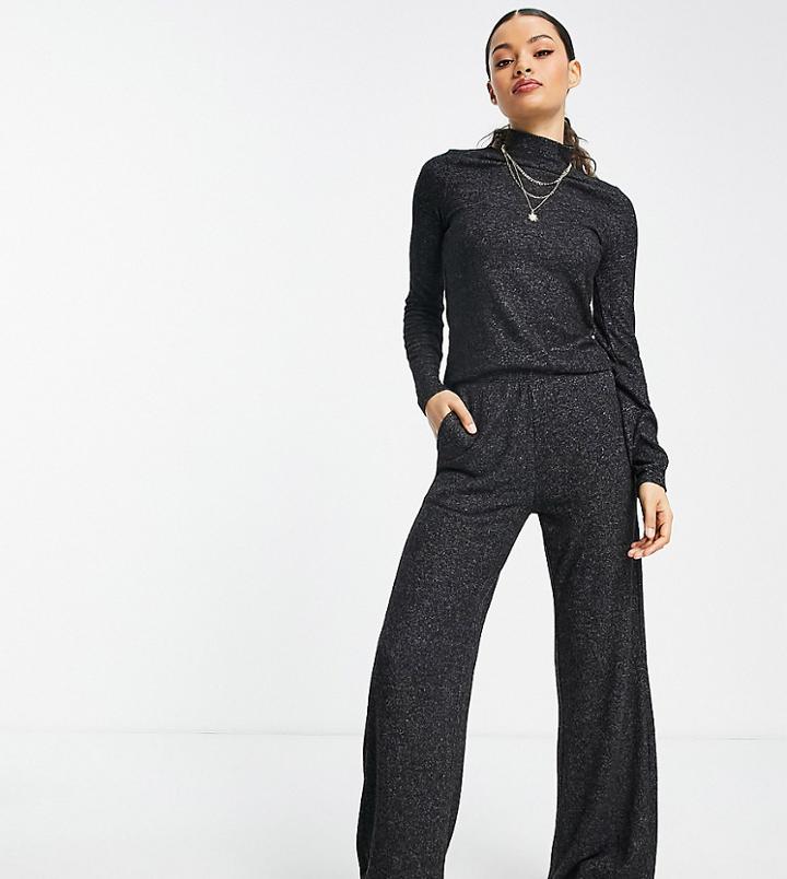 Vero Moda Petite Wide Leg Knit Pants In Dark Gray - Part Of A Set