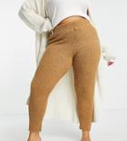 Simply Be Fluffy Leggings In Tan - Part Of A Set-brown