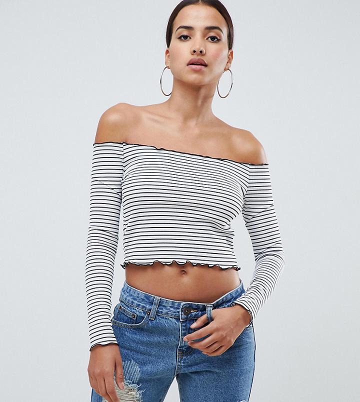 Prettylittlething Basic Frill Edge Stripe Bardot Top - Multi