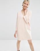 Asos Plunge Neck Shift Dress With Raw Edge - Pink