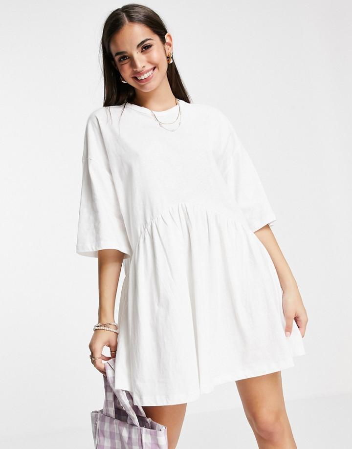 Asos Design Oversized Mini Smock Dress With Dropped Waist In White