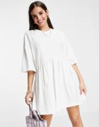 Asos Design Oversized Mini Smock Dress With Dropped Waist In White
