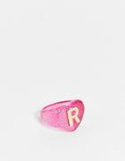 Asos Design Plastic Ring With R Initial-pink
