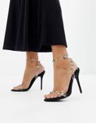 Boohoo Stud Detail Clear Strap Barely There Heeled Sandal - Black