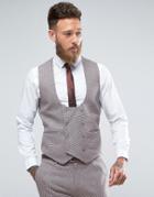 Asos Wedding Skinny Suit Vest In Pink Wool Mix Houndstooth - Pink