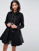 Asos Swing Coat With Full Skirt And Zip Front - Black