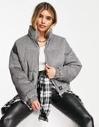 Sixth June Oversized Cropped Puffer Coat In Gray Corduroy
