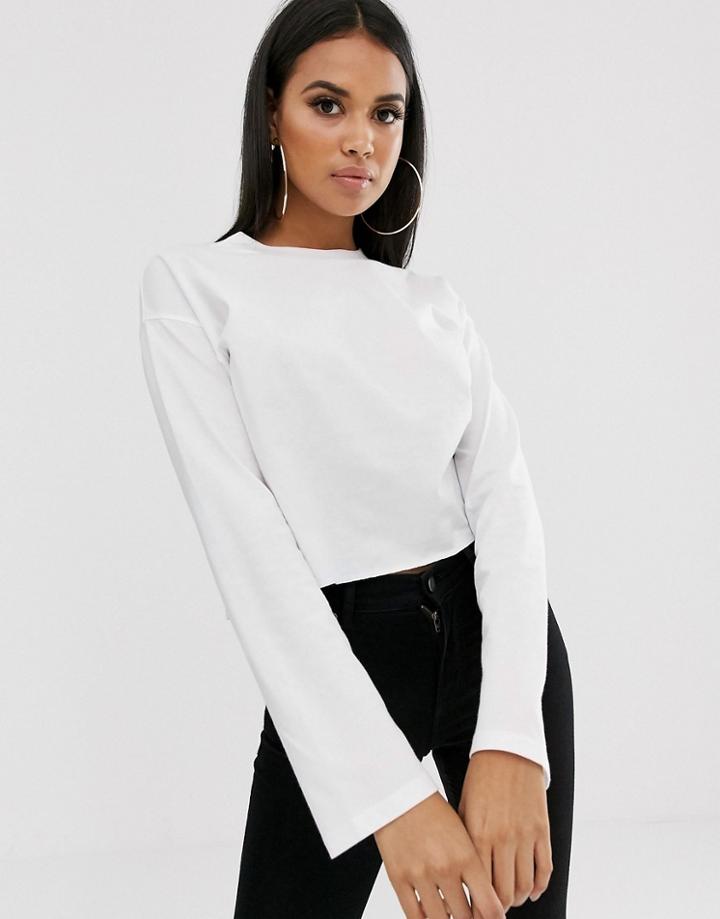Asos Design Boxy Crop T-shirt With Overlock In White