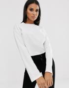 Asos Design Boxy Crop T-shirt With Overlock In White