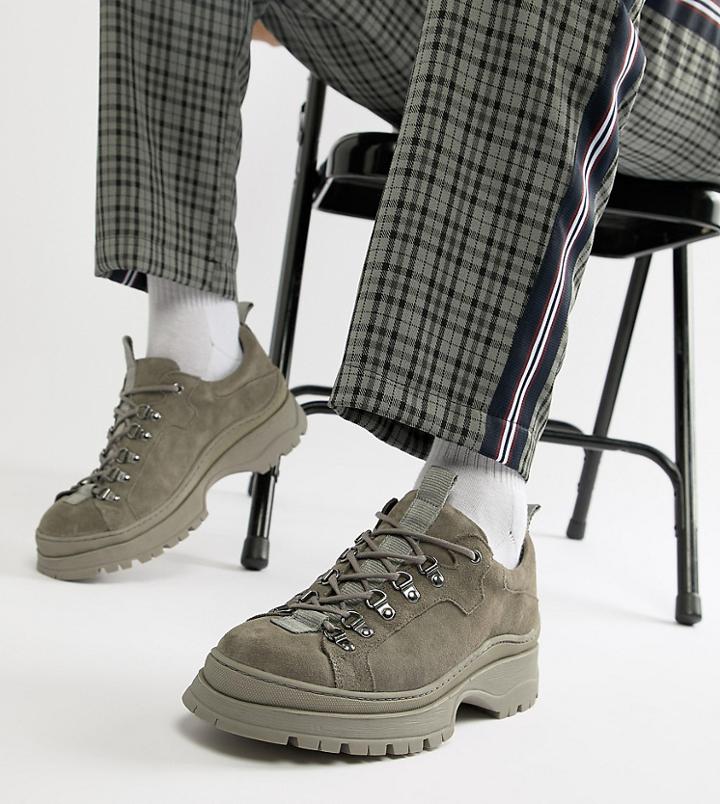 Asos Design Sneaker Shoes In Gray Suede With Chunky Sole