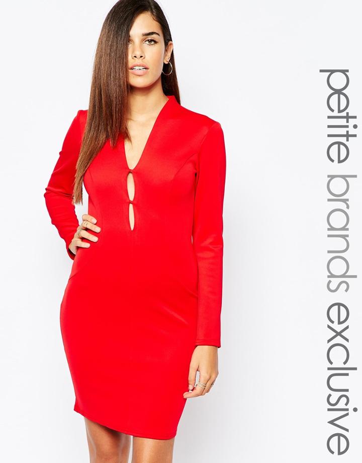 John Zack Petite Plunge Neck Body-conscious Dress - Red