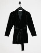 Asos Design Jersey Wrap Suit Blazer In Black Velvet