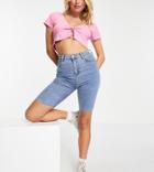 In The Style X Olivia Bowen Exclusive Cut Off Denim Longline Shorts In Blue-blues