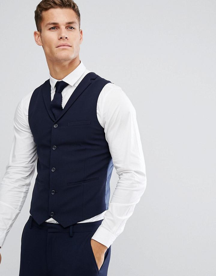 Asos Super Skinny Suit Vest In Navy - Navy
