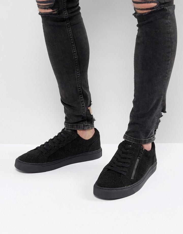 Religion Iron Beaded Sneakers In Black - Black