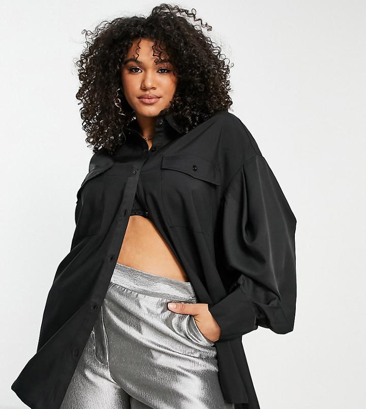 Extro & Vert Plus Pleated Oversized Shirt In Black