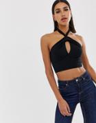 Asos Design Halter Crop Top With Keyhole - Black