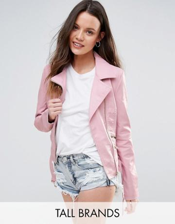 New Look Tall Leather Look Jacket - Pink