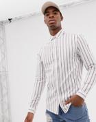 Asos Design Skinny Fit Stripe Shirt In White & Red - White