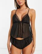 Bluebella Naya Crinkle Chiffon Cami Short Set With Lace Trim And Back Detail In Black