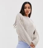 Asos Design Petite Fluffy Sweater With Balloon Sleeve-beige