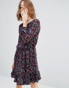First & I Printed Frill Hem Skater Dress - Floral