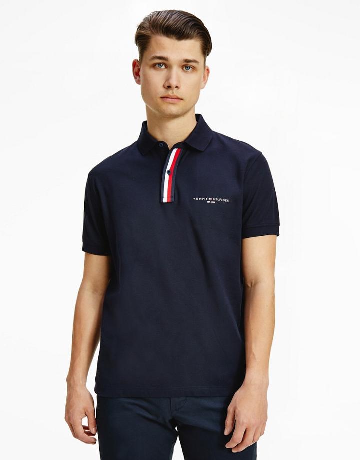 Tommy Hilfiger Global Stripe Placket Regular Fit Polo In Navy