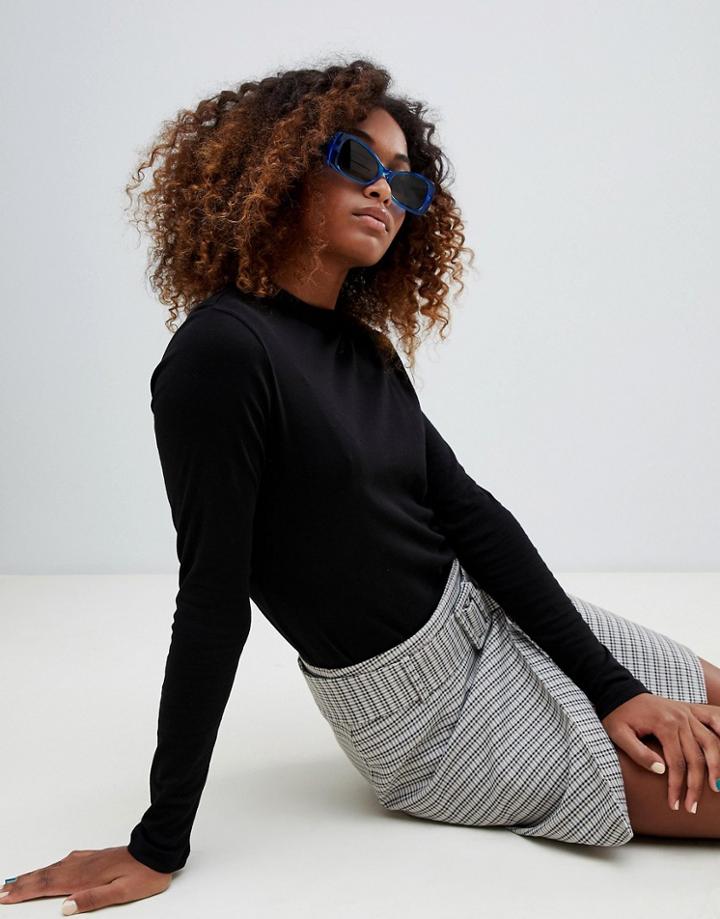 Weekday Fine Jersey Long Sleeve Top In Black - Black