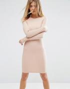 Asos Mini Body-conscious Dress In Rib With Long Sleeves - Pink