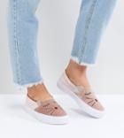 Asos Delicate Wide Fit Embroidered Cat Sneakers - Pink